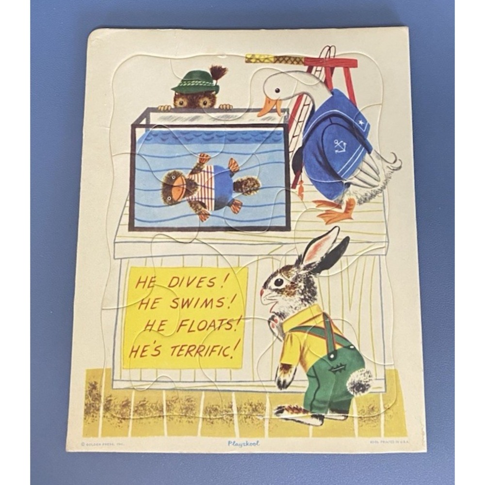 VTG Golden Press Playskool He Dives! Puzzle Cardboard Frame Tray 80-56